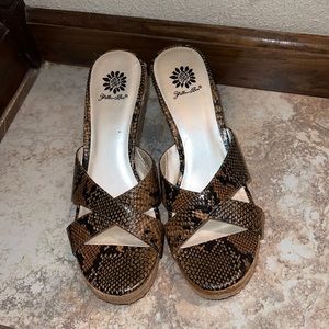 Yellow Box Snakeskin Wedges size 7.5 heels
